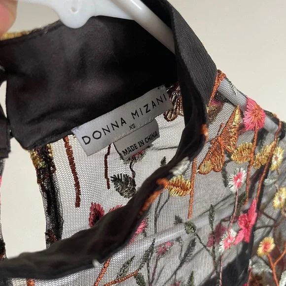 Revolve Donna Mizani Bettie Dress Black Embroidered Floral Mockneck (XSmall) - Picture 9 of 10